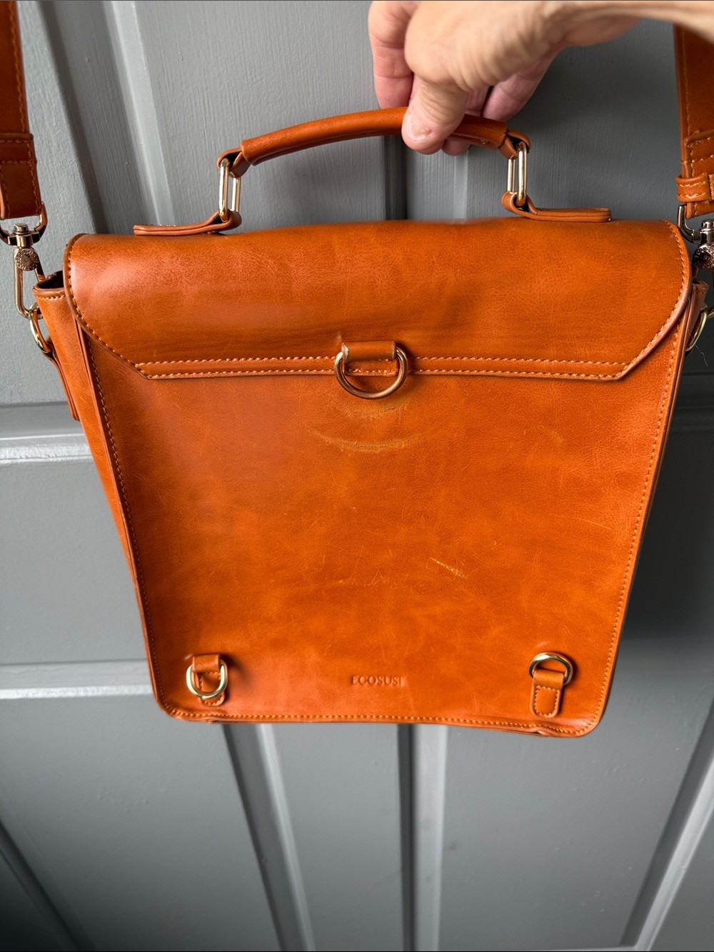 Vintage Tan Leather Crossbody Satchel -Bags - Picture 7 of 16
